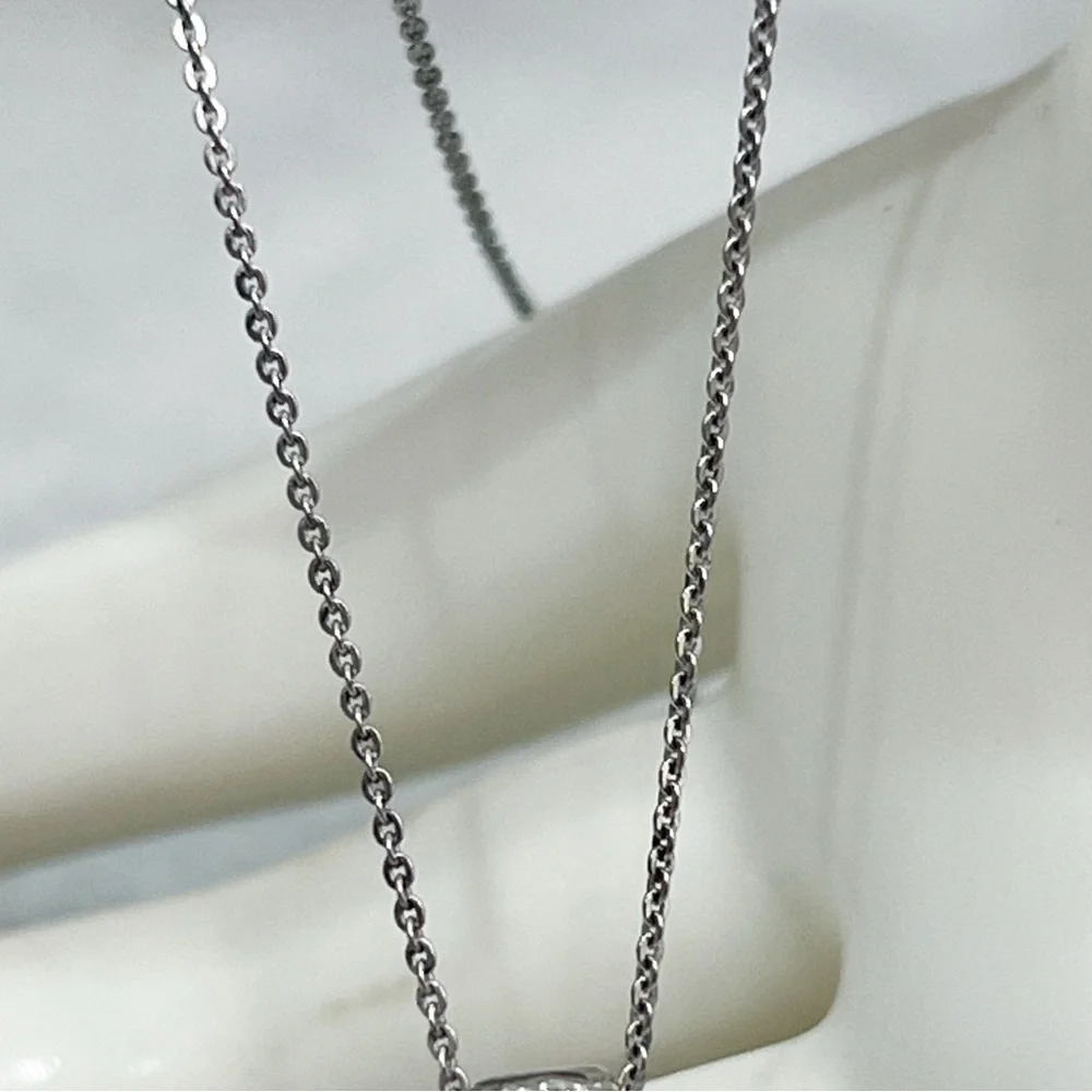 Green and White Moissanite Green Sapphire Sterling Silver Pendant 20” Necklace - Picture 9 of 11